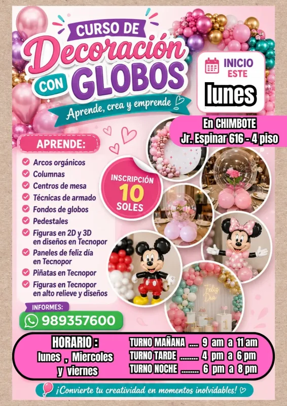 Curso de decoración con globos, arcos orgánicos y piñatería