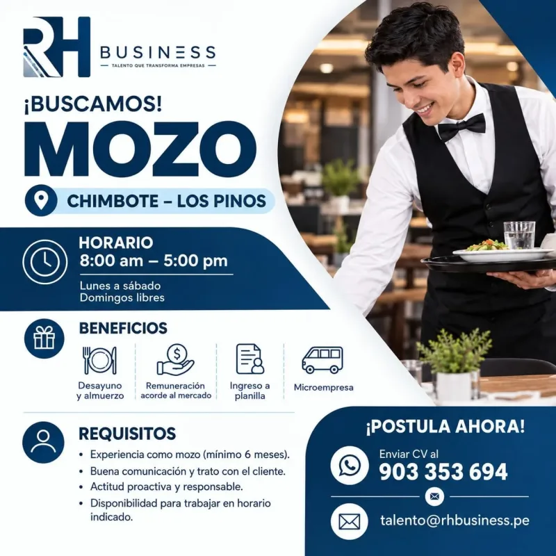 RH Business — Convocatoria: Mozo en Restaurante (Chimbote)