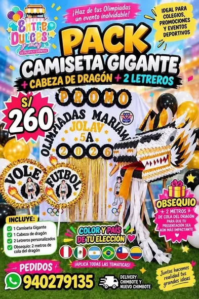 Arcos de globos, cabezas de dragón, aros y carros alegóricos para las olimpiadas escolares, hechos por Entre Dulces y más en Chimbote