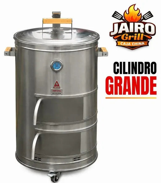 Jairo Grill caja china: cilindro mediano, cilindro grande, carbonera cilíndrica con cenicero y accesorios colgador, rejilla barra y parrilla ángulos