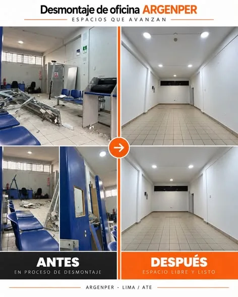 Muebles de melamina a medida en Chimbote: comoda blanca con cajones, mesa de reuniones, mueble de TV con repisas iluminadas y montaje de oficinas