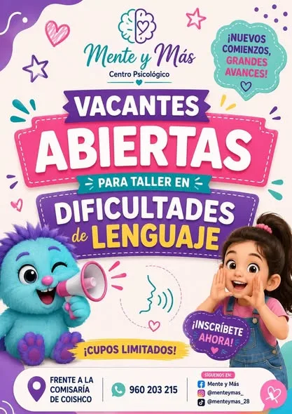 Talleres de arte terapia, dificultades de lenguaje y estimulación temprana del centro psicológico Mente y Más en Coishco
