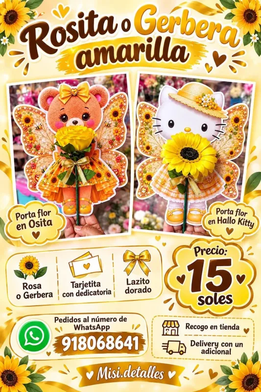 Ramos de flores eternas, girasoles y detalles con chocolates de Misi Detalles en Chimbote