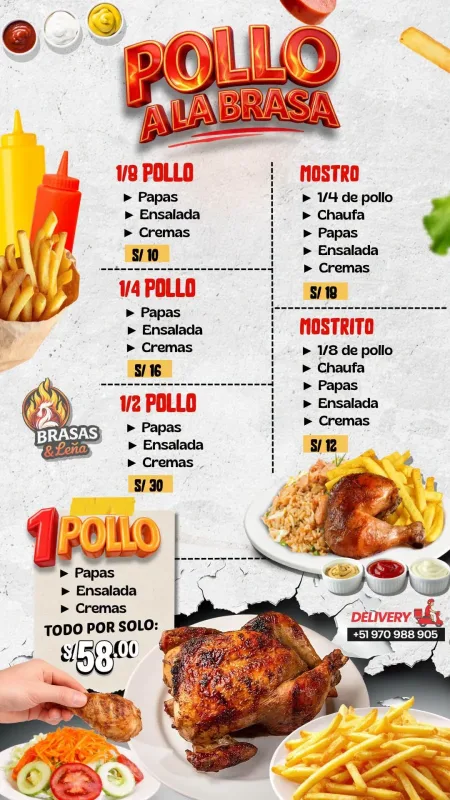 Pollo a la brasa, lomos, chaufas, parrillas, alitas y salchipapas en Huarmey