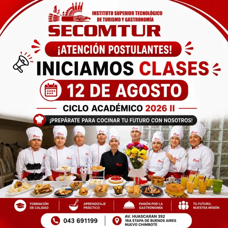 Instituto SECOMTUR de gastronomía en Nuevo Chimbote: clases de cocina, repostería y titulación
