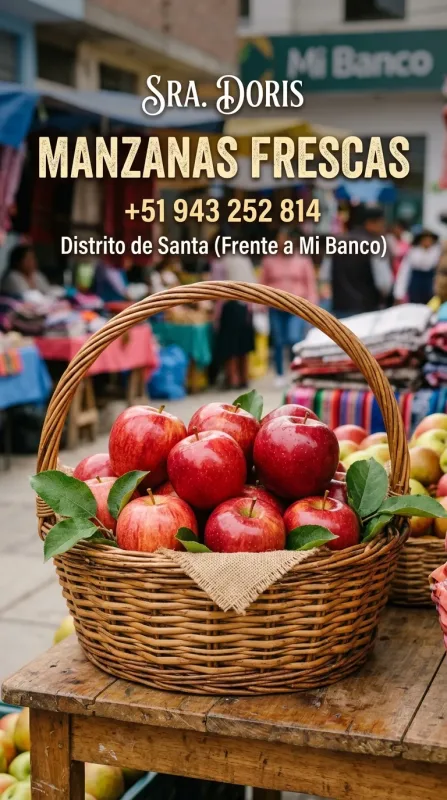 Sra. Doris: huevos de corral, fruta fresca, ropa, medias y arreglos florales en el distrito de Santa, frente a Mi Banco (WhatsApp 943 252 814)