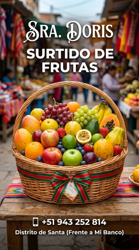 Sra. Doris: huevos de corral, fruta fresca, ropa, medias y arreglos florales en el distrito de Santa, frente a Mi Banco (WhatsApp 943 252 814)