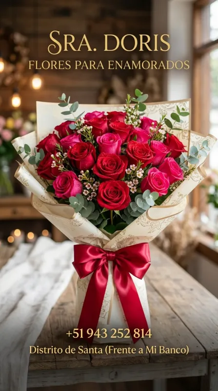 Sra. Doris: huevos de corral, fruta fresca, ropa, medias y arreglos florales en el distrito de Santa, frente a Mi Banco (WhatsApp 943 252 814)