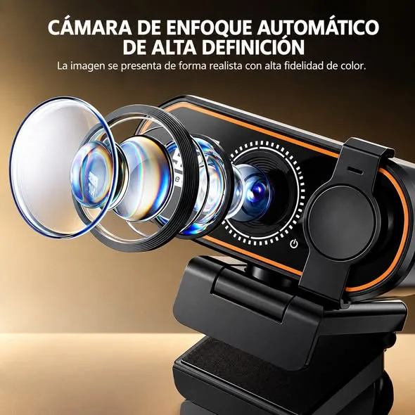 Webcam HD 1080P con micrófono incorporado, gran angular de 120°, enfoque automático y conexión USB 2.0 plug and play